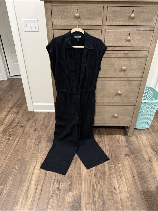 Universal Thread Pants - Universal Thread Black Short-Sleeve Button-Front Linen Jumpsuit